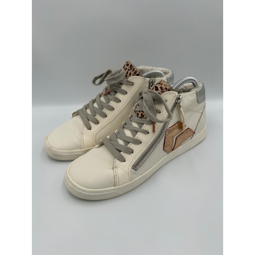 Dolce Vita Zina High Top Sneakers‎ Ivory Leather Leopard Metallic Womens 10 - Picture 2 of 8